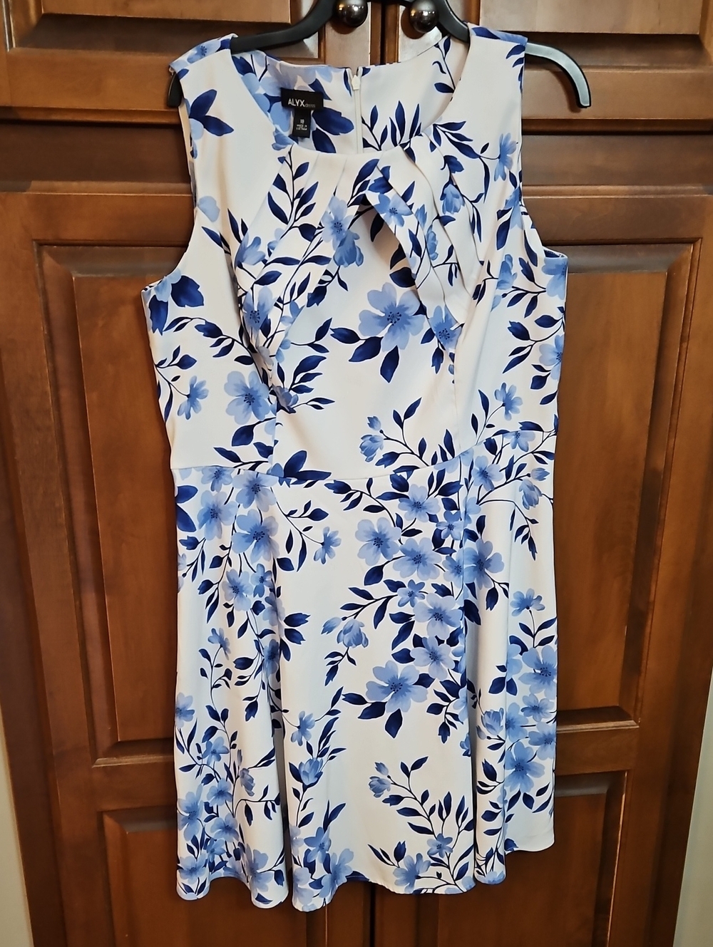 ALYX White Dress with Blue Floral Print — Sleeveless Fit-and-Flare